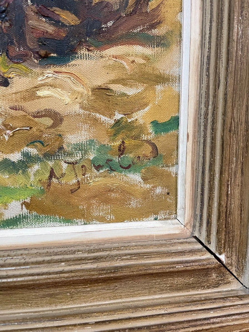 Tischöl auf Leinwand Adrienne Jouclard 1882-1972 Ernte in St. Julien