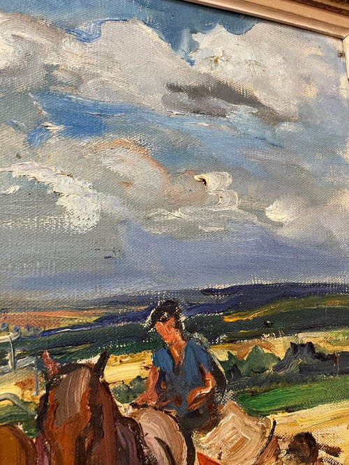 Tischöl auf Leinwand Adrienne Jouclard 1882-1972 Ernte in St. Julien