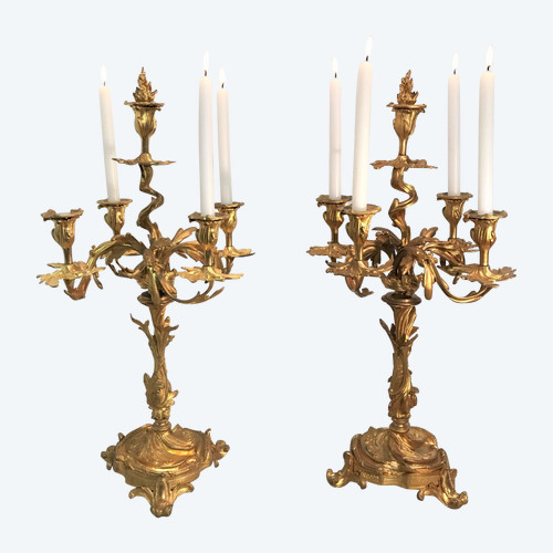 Grande coppia di candelabri in bronzo dorato XIX secolo