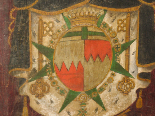 Blason peint sur panneau armoiries avec devise héraldique Ordre de Saint Lazare époque 19ème