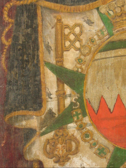 Blason peint sur panneau armoiries avec devise héraldique Ordre de Saint Lazare époque 19ème