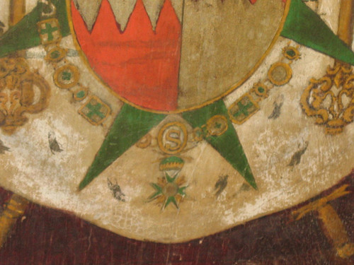 Blason peint sur panneau armoiries avec devise héraldique Ordre de Saint Lazare époque 19ème