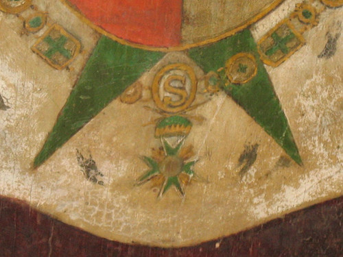 Blason peint sur panneau armoiries avec devise héraldique Ordre de Saint Lazare époque 19ème