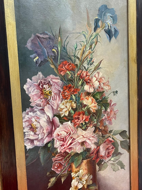 Coppia di dipinti ad olio su tela Art Nouveau