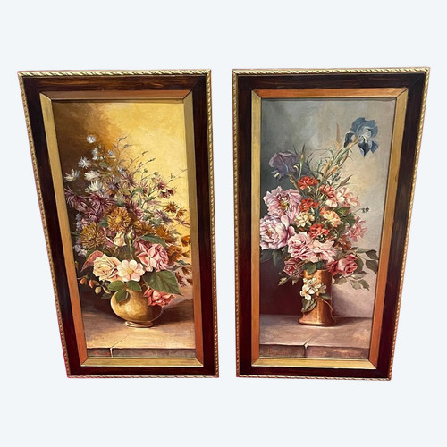 Paire De Tableaux Huile Sur Toile Art Nouveau