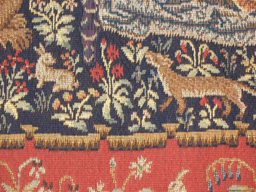 Paar große Wandteppiche aus Halluin Die Dame mit dem Einhorn: Der Tastsinn - Der Blick 105 x 130 cm