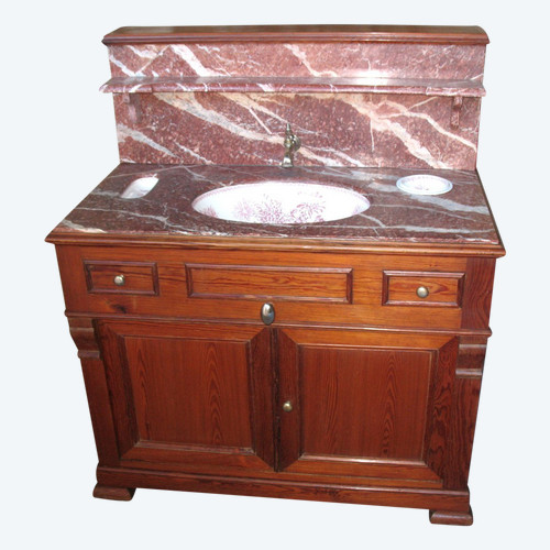 Meuble de toilette lavabo complet avec vasque et accessoires en faïence de Choisy le Roi 19ème