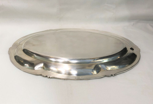 Oval serving dish ART NOUVEAU in silver plated metal, goldsmith ARMAND FRENAIS.