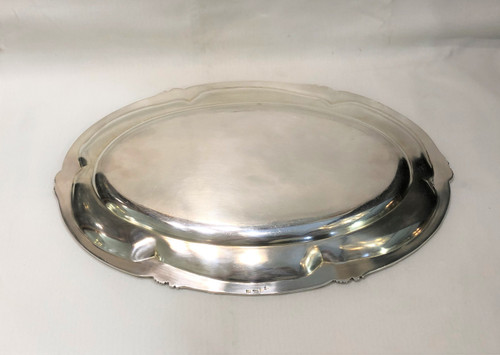 Oval serving dish ART NOUVEAU in silver plated metal, goldsmith ARMAND FRENAIS.