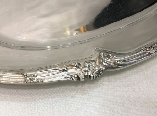 Oval serving dish ART NOUVEAU in silver plated metal, goldsmith ARMAND FRENAIS.