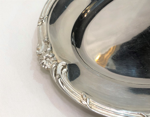 Oval serving dish ART NOUVEAU in silver plated metal, goldsmith ARMAND FRENAIS.