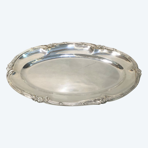 Oval serving dish ART NOUVEAU in silver plated metal, goldsmith ARMAND FRENAIS.