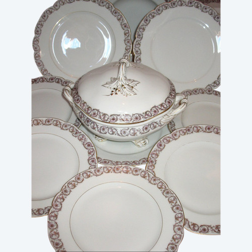 Part of a table service in porcelain of Paris, Louis XV decor, by Hache and Jullien in Vierzon