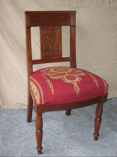 Suite of 6 solid mahogany chairs of Empire style