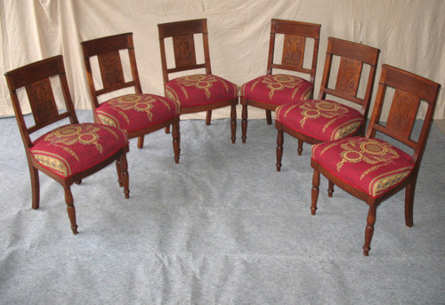 Suite of 6 solid mahogany chairs of Empire style