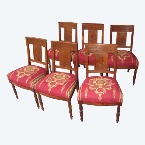 Suite of 6 solid mahogany chairs of Empire style