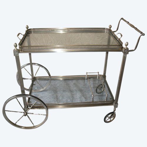 Table on wheels of the Bagués house in silver plated bronze of neo-classical style of the 40's
