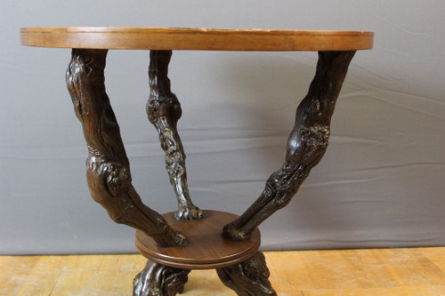 Pedestal table and its stools brutalist in vine stock around 1950
