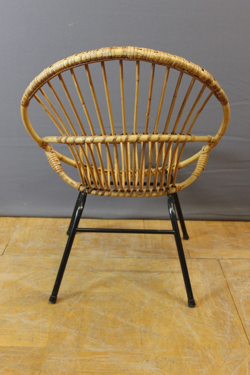 Salon En Rotin Et Fer Laqué Noir Par Rohe Noordwole Vers 1950