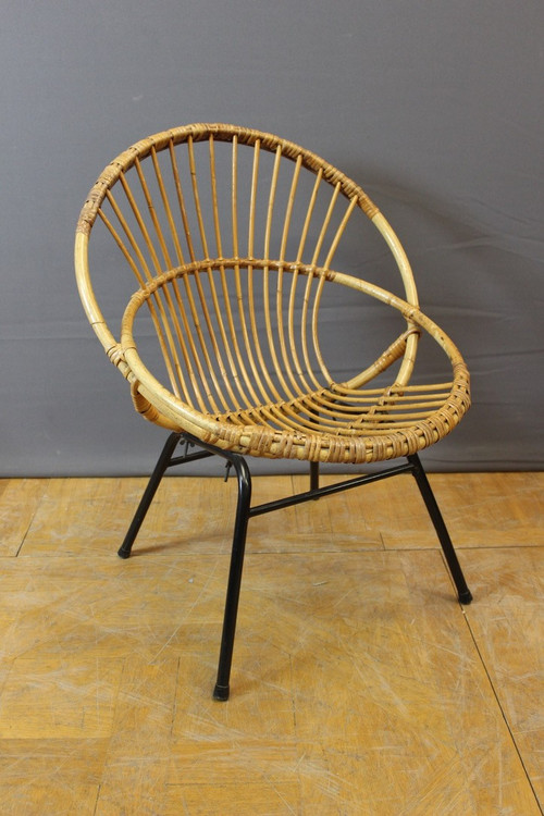 Salon En Rotin Et Fer Laqué Noir Par Rohe Noordwole Vers 1950