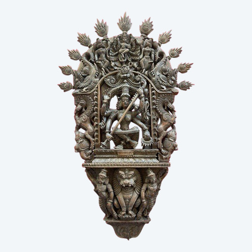 Imposant Bas Relief En Bois Sculpté Figurant Shiva - Travail Hindou