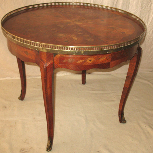 Table bouillotte en marqueterie de style Louis XV
