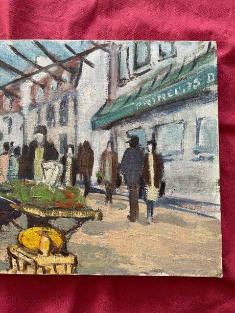 Olio da tavola su tela Guy Lepee - Mercato di periferia