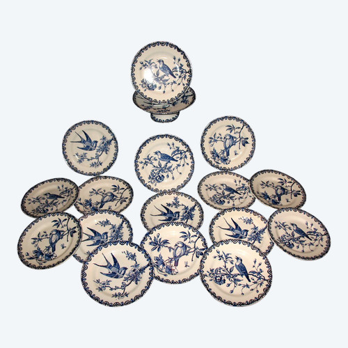 Choisy le Roi earthenware service decorated with birds in Japanese style, 19th century