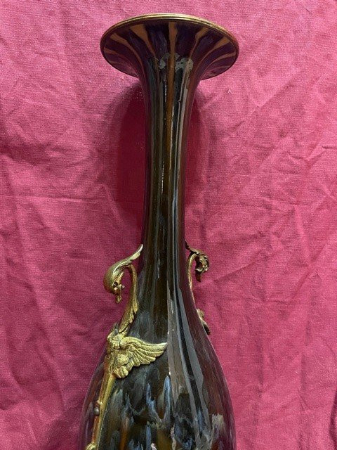 Gilded Bronze Mounted Stoneware Vase
