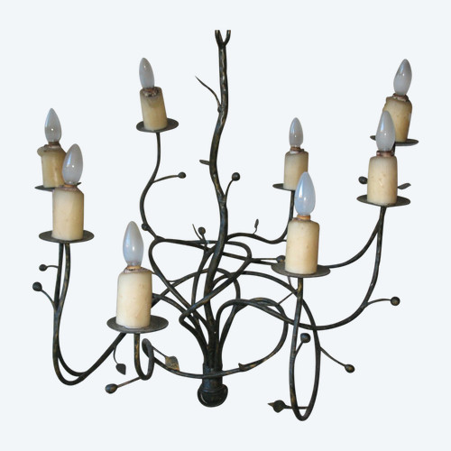 8-light twisted iron chandelier Art Nouveau style mistletoe decor