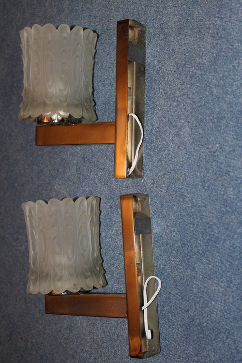 Pair of opalescent glass sconces from the 70s