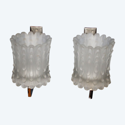 Pair of opalescent glass sconces from the 70s