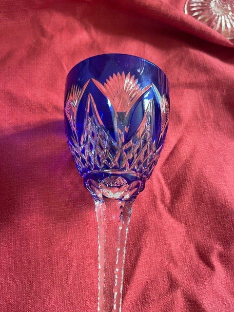 Set Of 14 Cut Color Crystal Wine Glasses