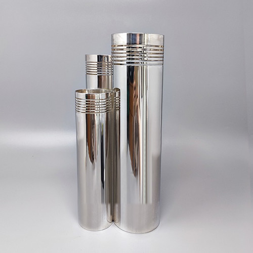 1970 Étonnant vase plaqué argent de l'ère spatiale par Sassetti. Fait main. Fabriqué en Italie