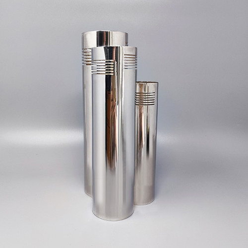 1970 Étonnant vase plaqué argent de l'ère spatiale par Sassetti. Fait main. Fabriqué en Italie