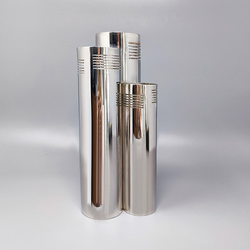 1970 Étonnant vase plaqué argent de l'ère spatiale par Sassetti. Fait main. Fabriqué en Italie