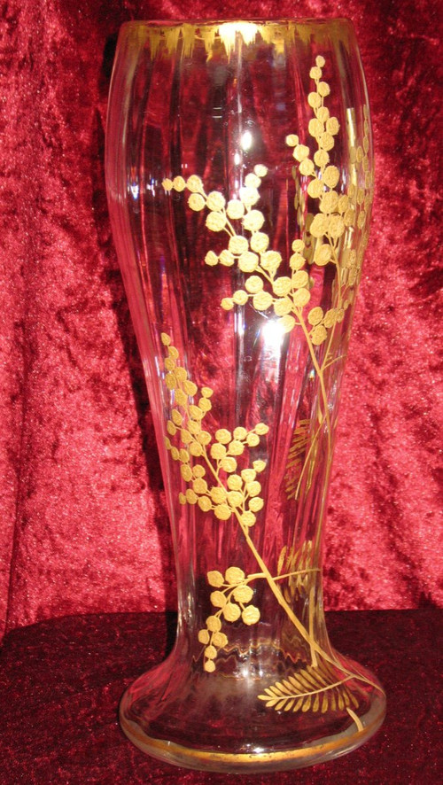 Vaso in vetro dipinto con oro fino decorato a fiori, XIX secolo
