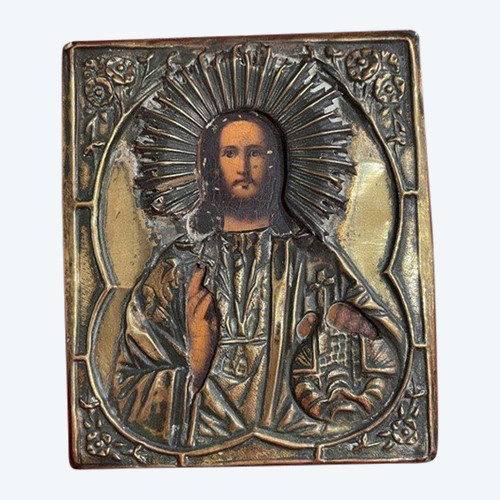 Icone Russe Représentant Le Christ Pantocrator -  XIX ème
