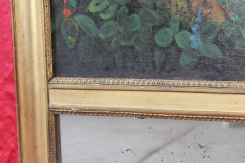 Trumeau époque Empire en bois doré et huile sur toile avec une scène champêtre