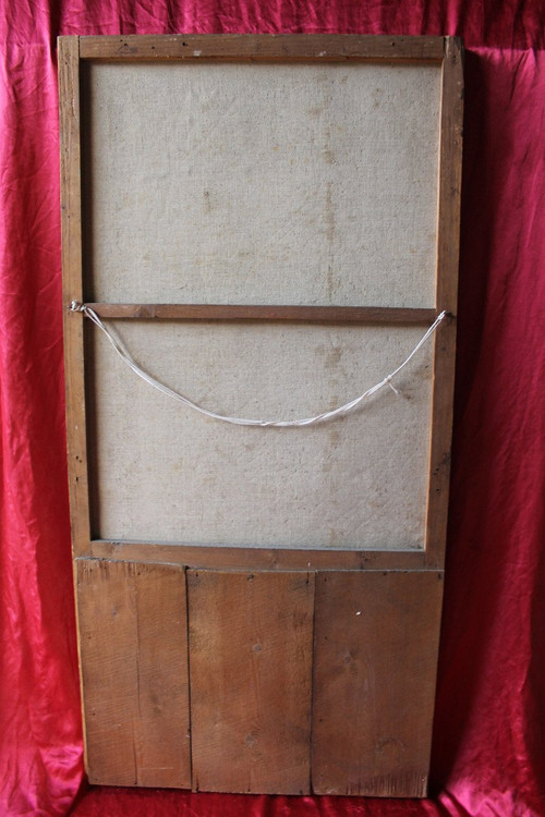 Trumeau époque Empire en bois doré et huile sur toile avec une scène champêtre
