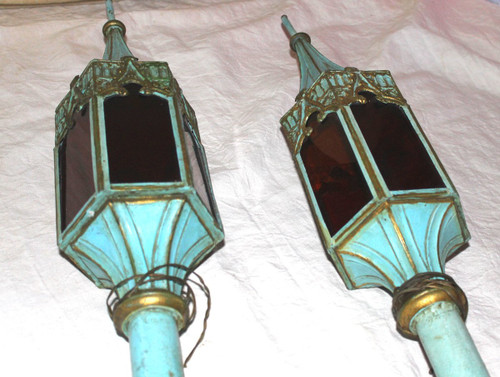 Pair of processional lanterns in the style of Venice, 19th century Gothic style