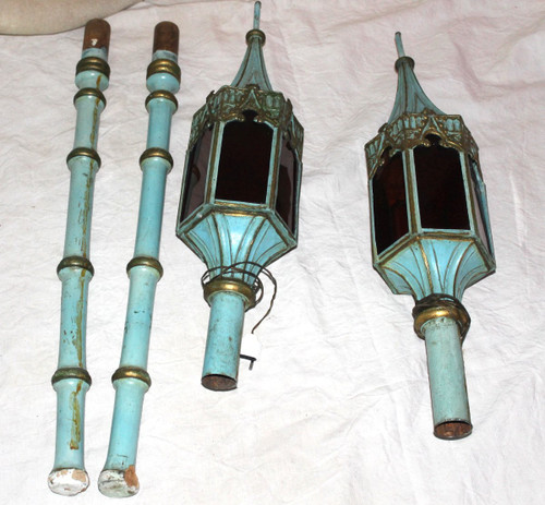 Pair of processional lanterns in the style of Venice, 19th century Gothic style