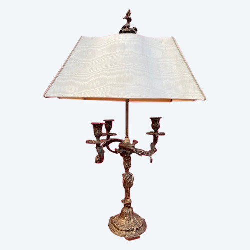 Lampe Bougeoir 3 Feux En Bronze De Style Louis XV