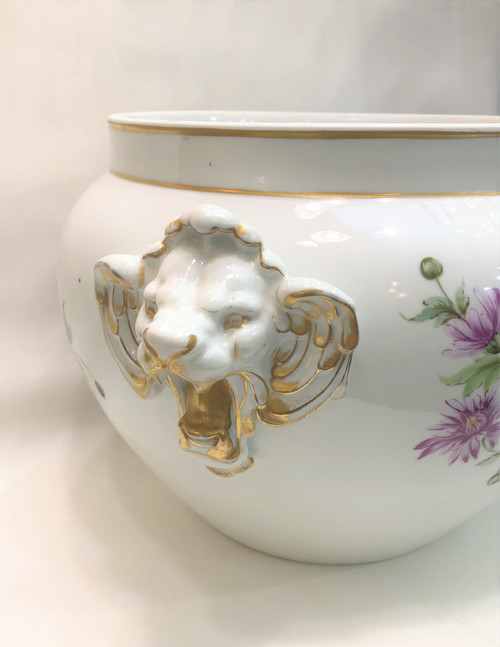 Vecchio grande cachepot in porcellana LIMOGES con decoro stampato D & C firmato M. PEQUART
