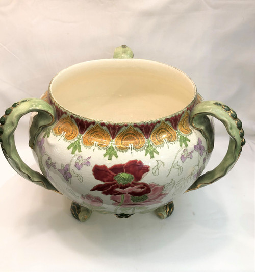 Ancien grand cache pot tripode d'époque ART NOUVEAU signé KG LUNEVILLE