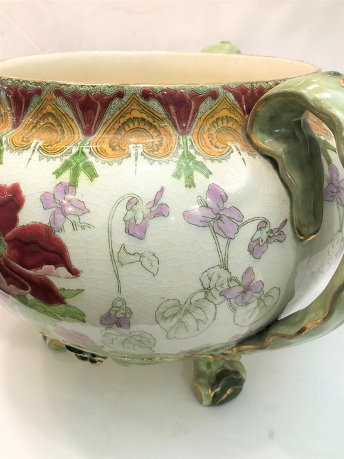Ancien grand cache pot tripode d'époque ART NOUVEAU signé KG LUNEVILLE