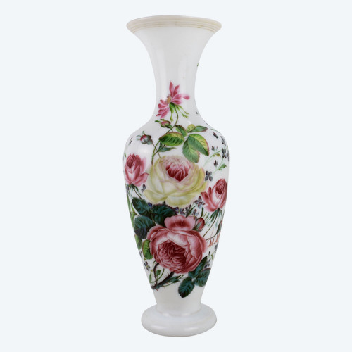 Vase En Opaline Peint à La Main. 19ème Siècle