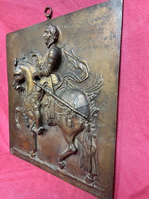 Targa in bronzo Contessa Valentine De Biencourt (1839-1929) Henri De Montmorency a cavallo