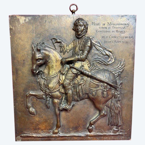 Plaque En Bronze Comtesse Valentine De Biencourt (1839-1929) Henri De Montmorency à Cheval