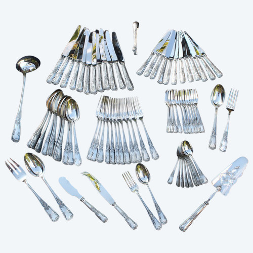 Regency style silver metal cutlery set of 82 pieces